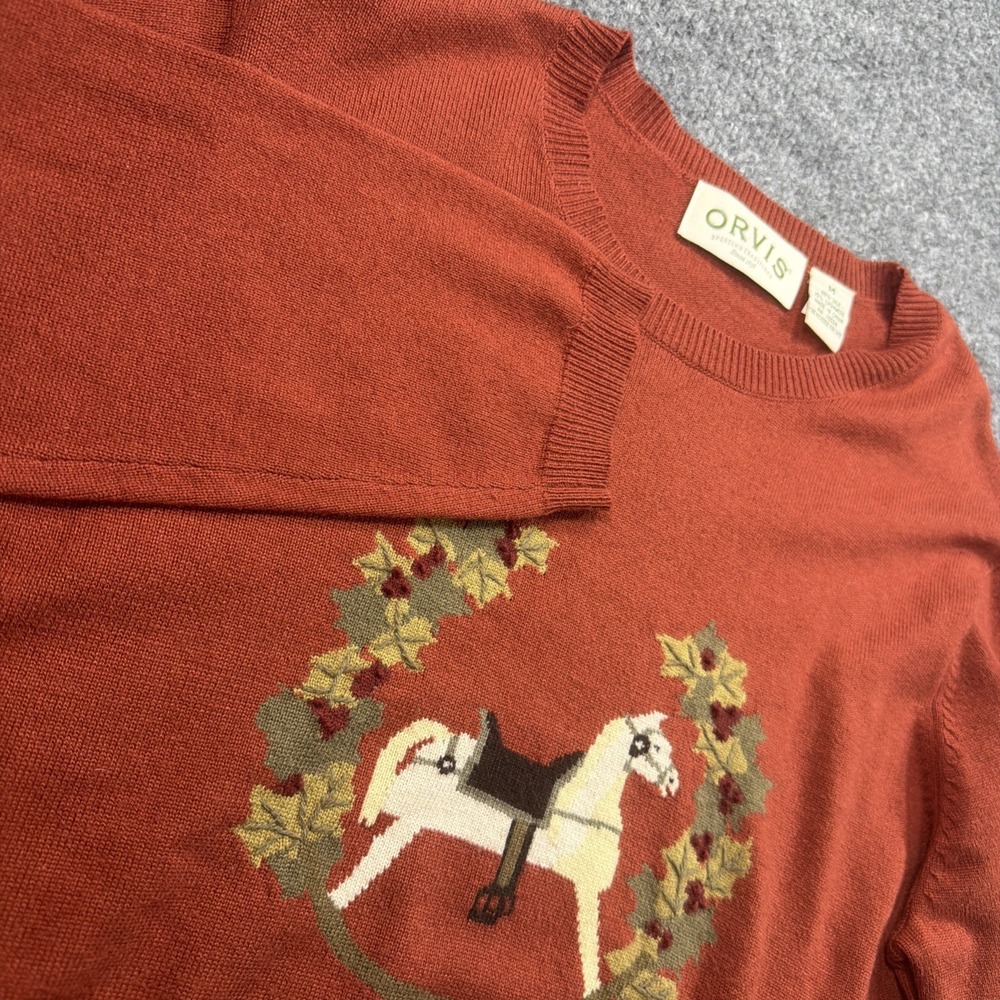 Women's Orvis M Silk/Cashmere Fall Horse & Leaves Sweater Cottagecore Granny